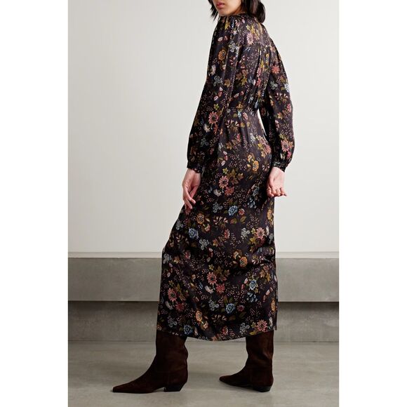 NWT Veronica Beard Terina Gathered Floral-Print Silk-Blend Midi Dress in Black 0 - Picture 6 of 16